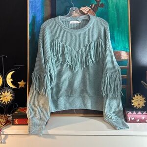 bishop + young Fringe Accent Sweater - Light Green Small
